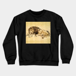 THE CAPE LION LYING DOWN, by Rembrandt in Sepia,Brown Crewneck Sweatshirt